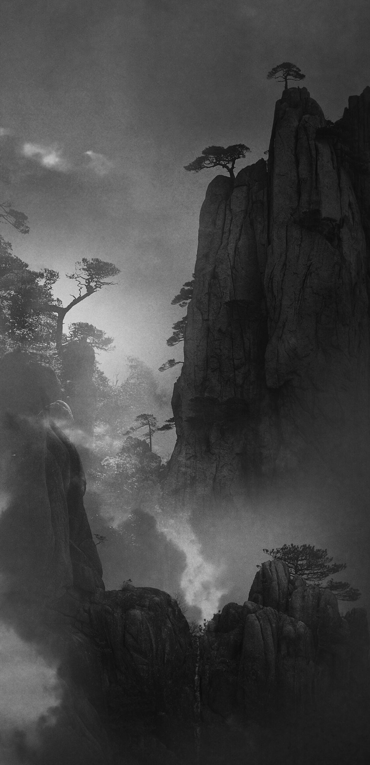 这张黑白风景照片是由中国摄影师施宏华创作的，他获得了风景/自然类奖项。