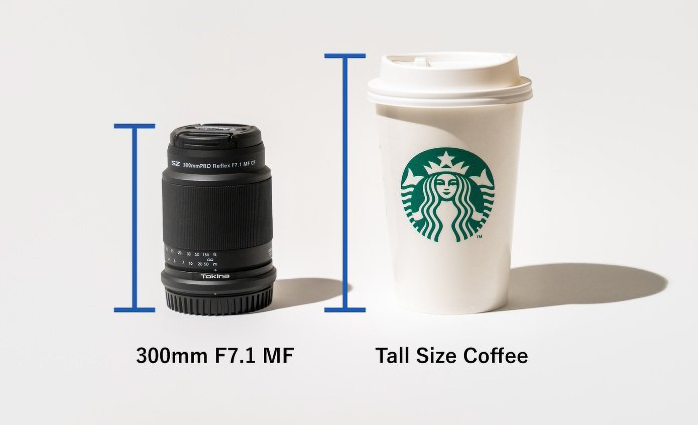 Tokina 300mm f/7.1镜头比12盎司的咖啡杯还小。